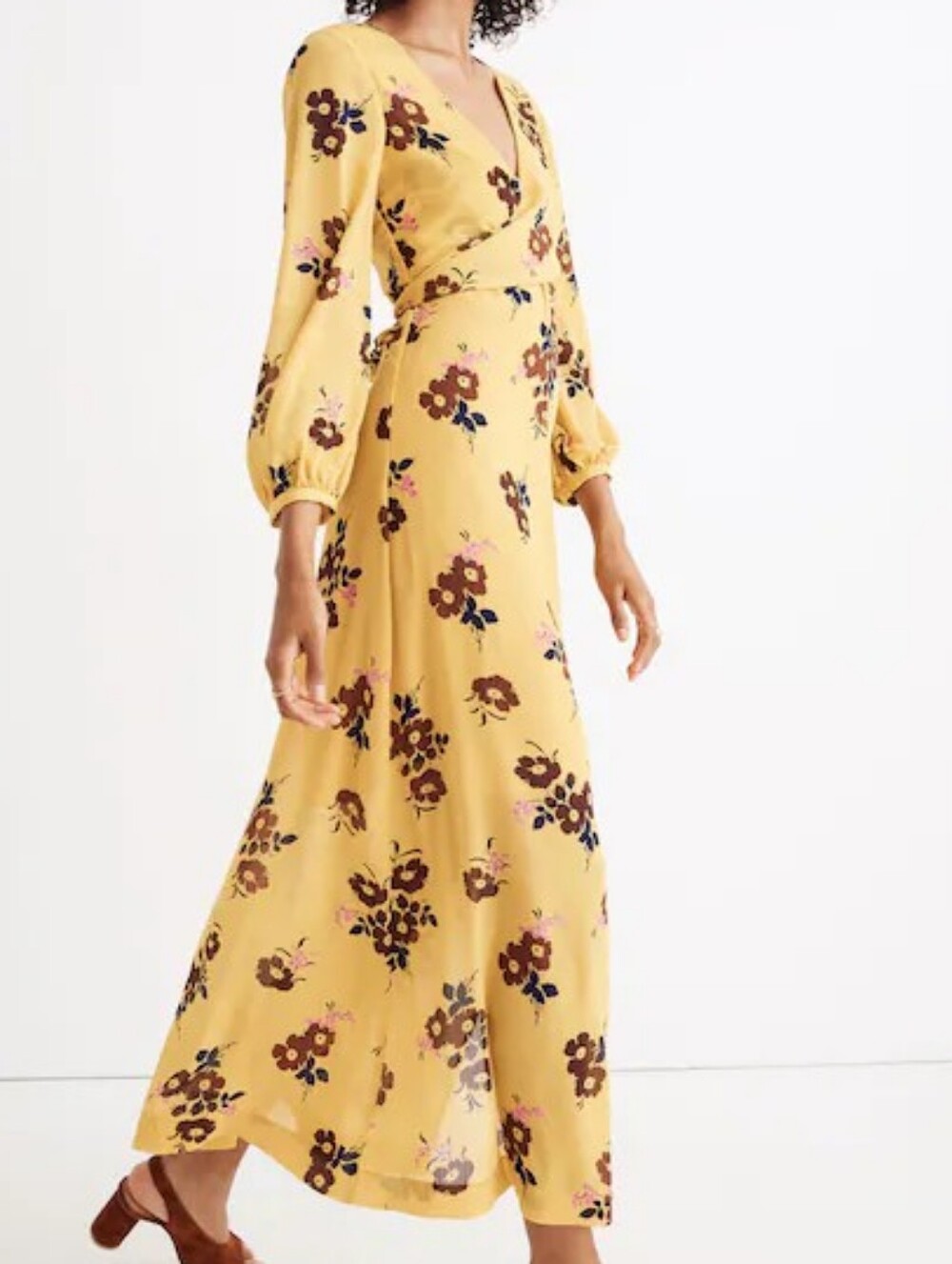Madewell Yellow Floral Wrap Around Front Tie Maxi Dress Size 4